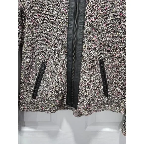 Rag & Bone Lory Tweed Boucle and Lamb Leather Trimmed Jacket Size M - Picture 4 of 10